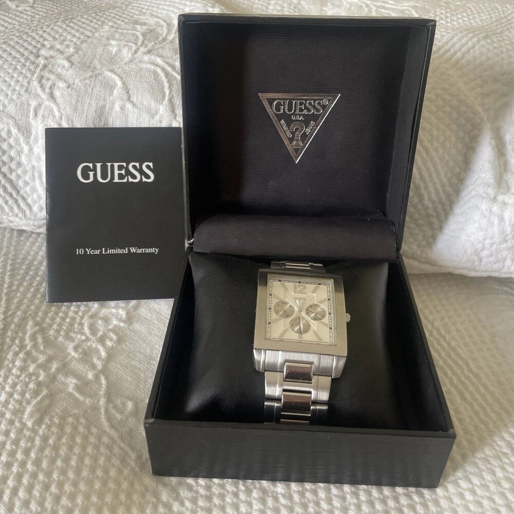 GUESS Men's Silver Multifunction Quartz Wristwatch Water Resistant  New Battery